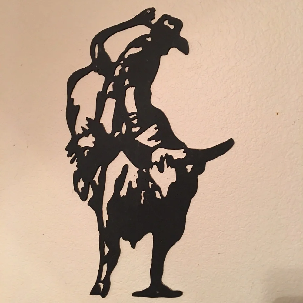 Painted laser cut metal cowboy up wall art decor